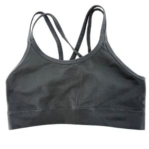 Ryka Gray Ribbed Athletic Sports Bra Medium Strappy Back Seamless